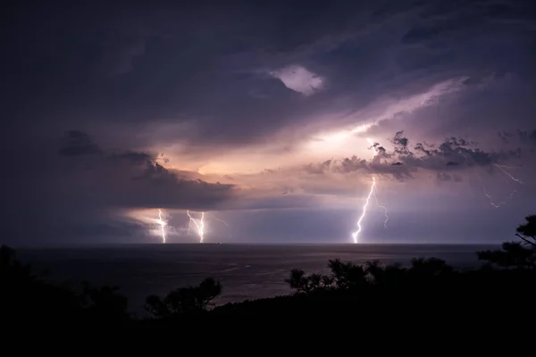 Several Lightning Bolts Thunderstorm Black Sea — Stock Photo, Image
