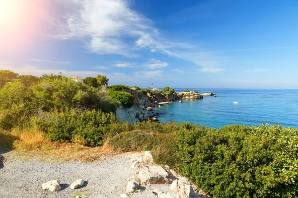 Vacaciones Griegas Hermoso Pueblo Kalyves Con Mar Turquesa Isla Creta —  Fotos de Stock