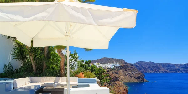 Terraza Con Vistas Mar Hotel Lujo Isla Santorini Grecia — Foto de Stock