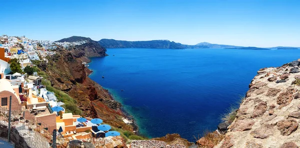 Panoramiczny Widok Zatokę Kalderę Oia Santorini Grecja — Zdjęcie stockowe