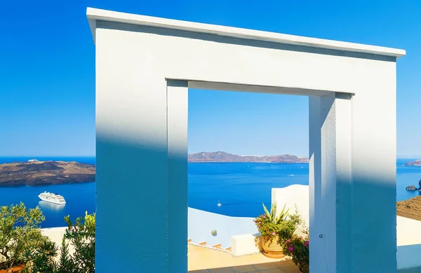 Puerta Mar Isla Santorini Vista Los Escalones Que Conducen Hacia — Foto de Stock