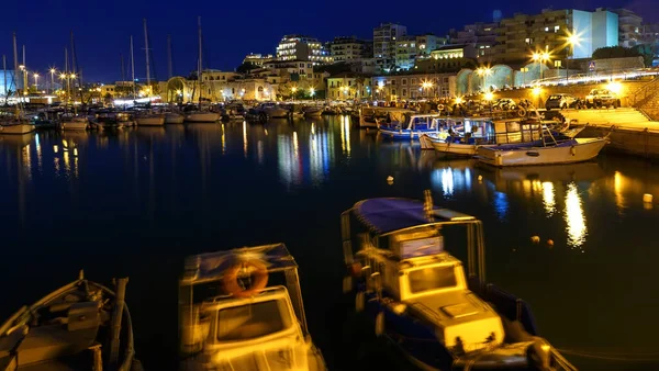Porto Heraklion Creta Grecia Notte Vecchio Forte Navi Con Yacht — Foto Stock