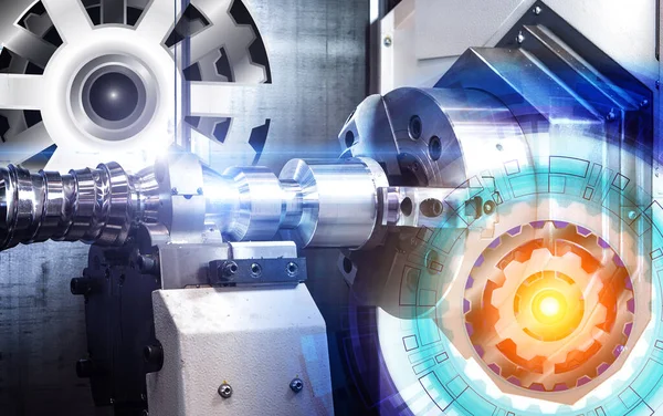 Soyut çizim dişlileri kavramı ve CNC 'yi sayısal kontrol eden otomatik modern makine