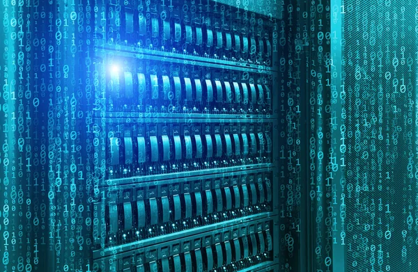 数据中心二进制代码的刀片存储超级计算机 — 图库照片