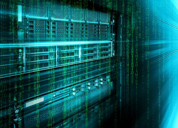 Blade Storage Supercomputer Data Center Binary Code — Stock Photo, Image