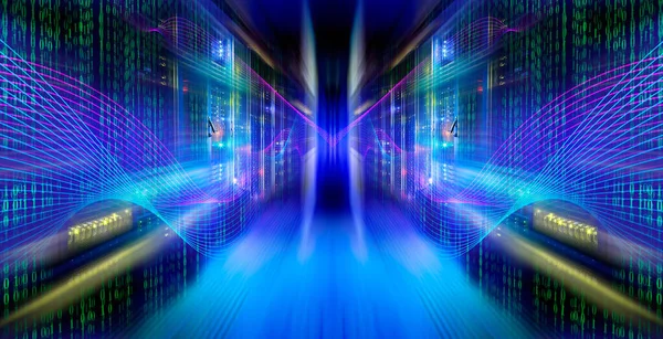 Soyut resim Işık izleri. Veri sunucusuna yapılan hacker saldırılarının görselleştirilmesi