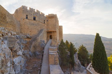 Image of ruins of Lindos castle on Rhodes island in Greece