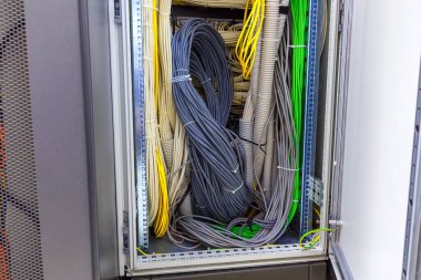 Network switch and ethernet cables at Data Center