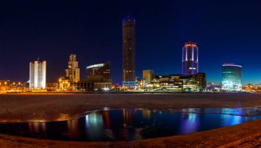 night in the winter over the center of Yekaterinburg