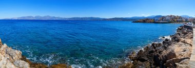 panorama of the coast of the island of Crete in Agios Nicholas, a bright Sunny day.