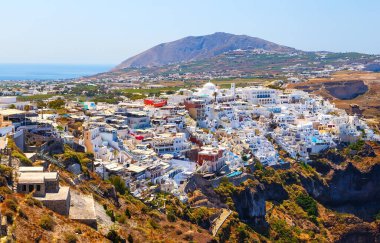 Santorini Adası manzarası, Fira şehrinin tepesinden manzara, Yunanistan