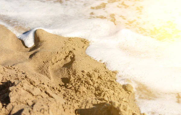 Empreintes Pas Dans Sable Sur Plage — Photo