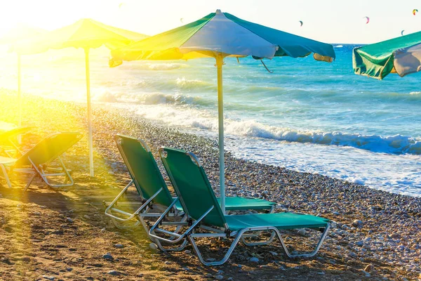 Plażowe Łóżko Pochodni Słońce Zmierzch Czas — Zdjęcie stockowe