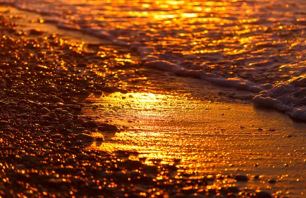 Close Sea Pebble Sunset Bright Red Sunset Shore Sea Pebble — 图库照片