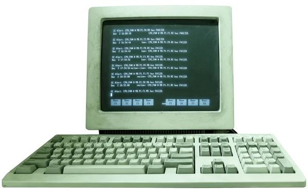 Old Working Computer Text Monitor Isolate White Background — 图库照片
