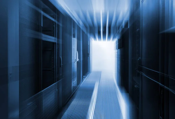 Communication Equipment Room Lighting Data Center Blur Motion — Stockfoto