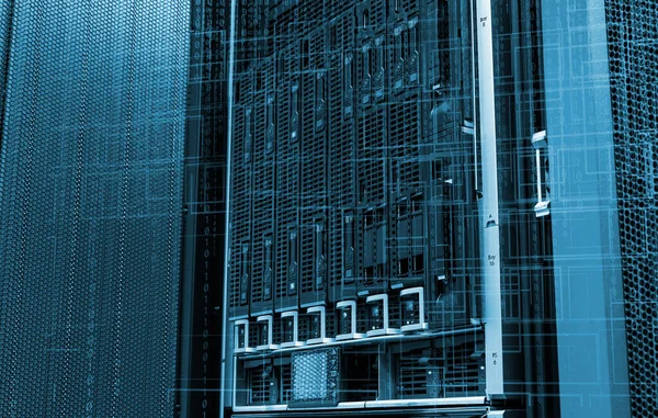 Blade Storage Supercomputer Von Rechenzentrum Binären Code — Stockfoto
