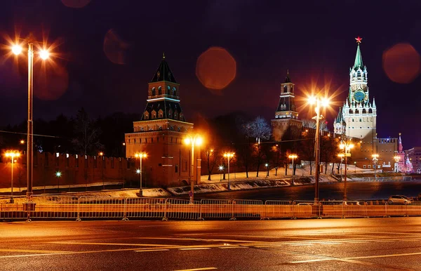 Спасская Башня Кремлина Вид Ночью Москва Россия — стоковое фото