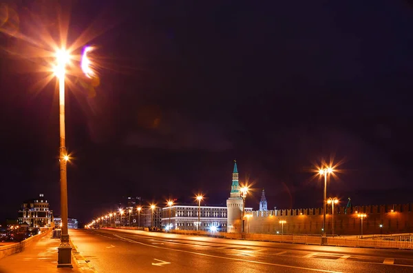 Bridge Moscow River Bolshoi Zamoskvoretsky Bridge Night — Foto Stock