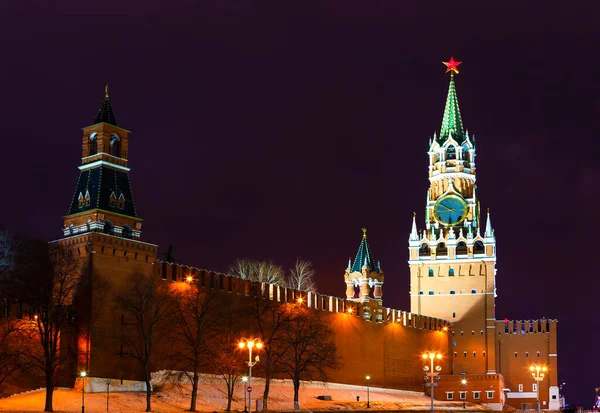 Spasskaya Tower Kremlin Night View Moscow — Stockfoto