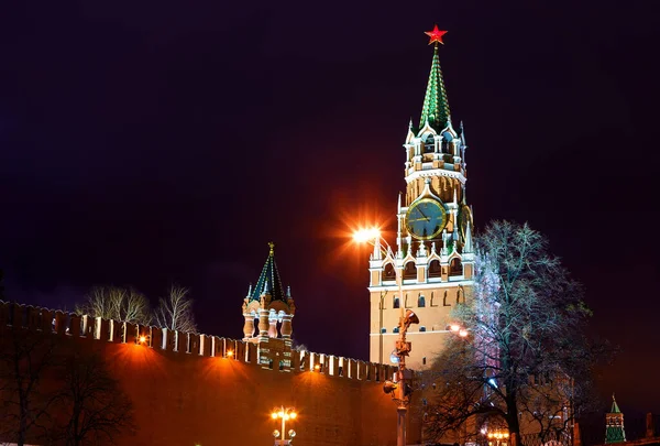 Bir Işçinin Kulesi Kremlin Gece Görüş Moscow Rusya Federasyonu — Stok fotoğraf