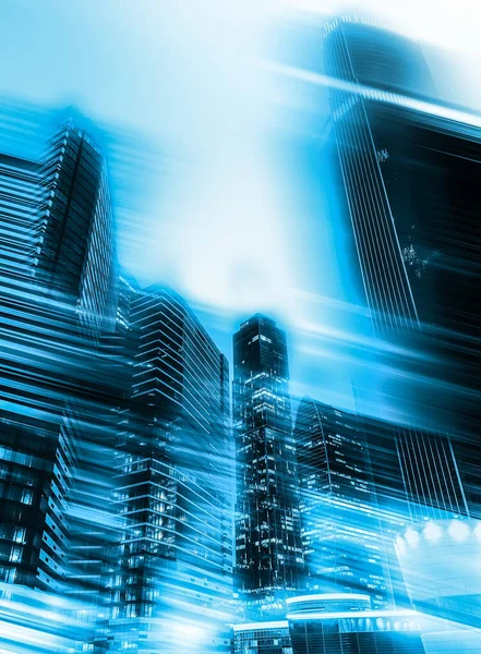 Facade of skyscrapers, low angle view,blue toned image.