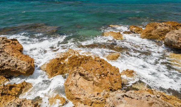 Rocks Shore Sea Gouves Crete Greece — Fotografia de Stock