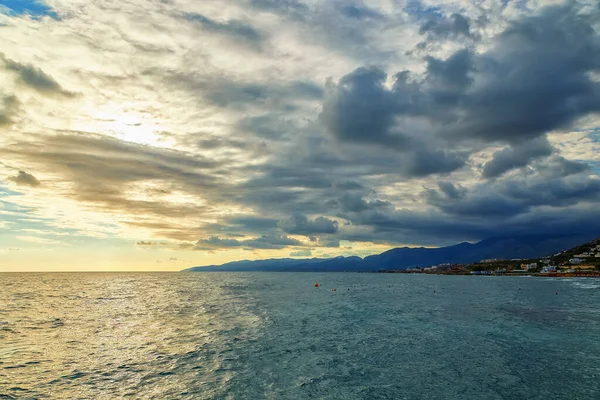 Sunset Clouds Sea Waves Crete Greece — 스톡 사진