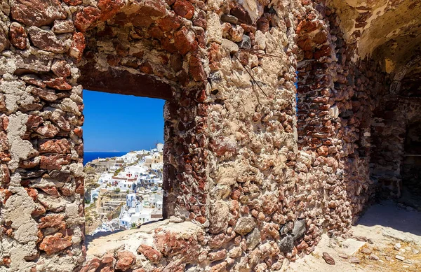 Vista Interior Castelo Veneziano Aldeia Oia Ilha Santorini — Fotografia de Stock