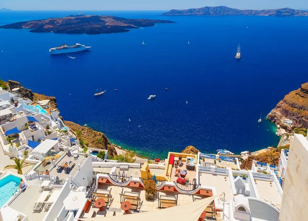 Caldera Volcánica Santorini Vista Desde Fira Capital Santorini Grecia — Foto de Stock