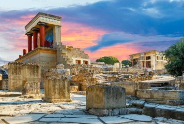Knossos palace at Crete, Greece Knossos Palace, is the largest Bronze Age archaeological site on Crete and the ceremonial and political centre of the Minoan civilization and culture. clipart