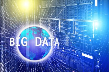 Büyük veri konsepti. Modern veri merkezinin sunucuları ve depolanması