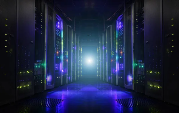 Mörk Server Rum Datacenter Lagring Interiör — Stockfoto