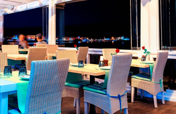 Bellissimo Ristorante Sul Mare Nella Baia Little Venice Notte Con — Foto Stock