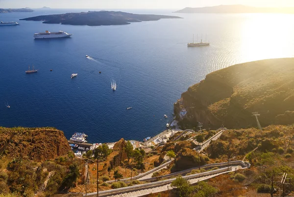Malerische Treppe Hinunter Zum Meer Oia Santorini Blick Aufs Meer — Stockfoto