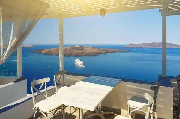 Arquitectura Blanca Isla Santorini Grecia Hermosa Terraza Con Vista Mar — Foto de Stock