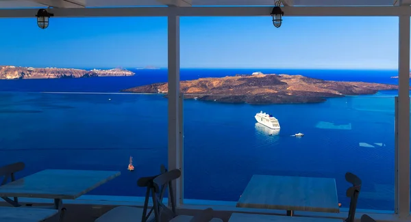 Grecia Isla Santorini Cícladas Vista Tradicional Caldera Con Crucero — Foto de Stock