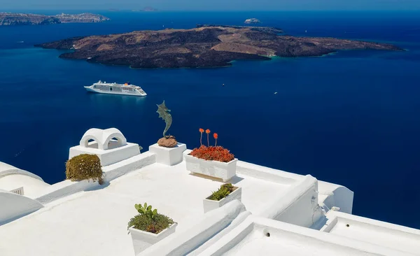 Oia Santorini Grécia Detalhe Uma Varanda Cidade Fira Com Caldeira — Fotografia de Stock