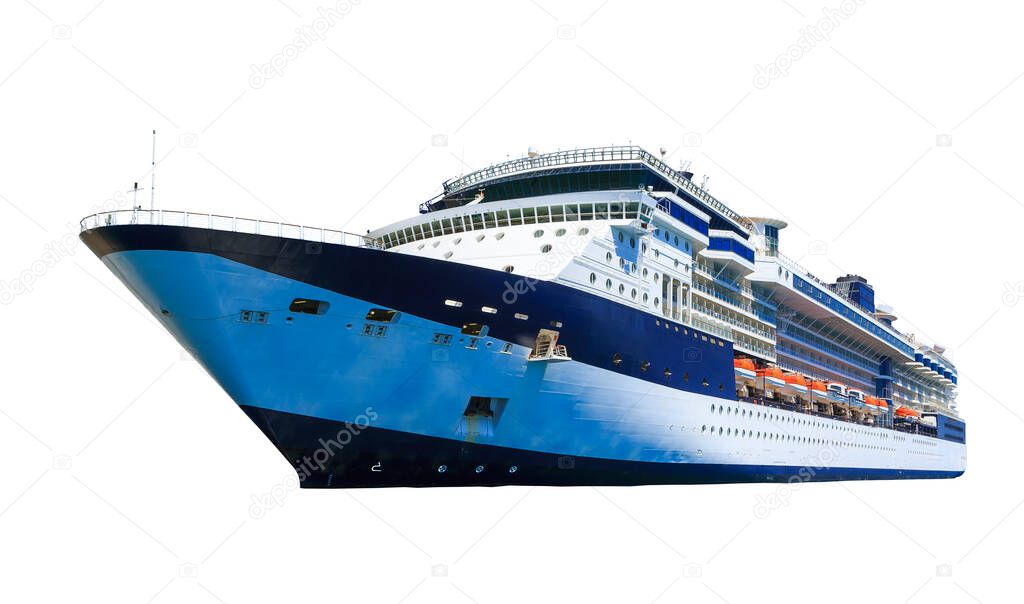 blue white big cruise liner isolate on white background