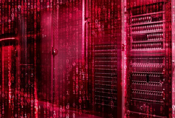 Veri Merkezi Ikili Kodunun Bıçak Depolama Süper Bilgisayarı — Stok fotoğraf