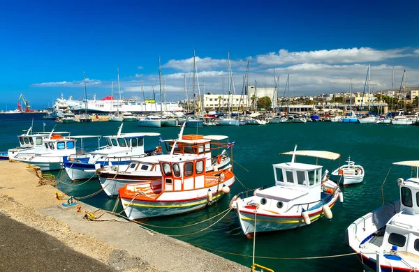 Séta Kikötő Heraklion Romjai Velencei Kori Épületek Számos Jachtok Hajók — Stock Fotó