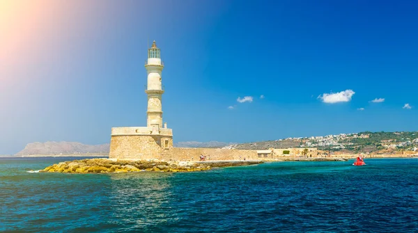 Vecchio Faro Cinquecentesco Del Porto Chania Sull Isola Greca Creta — Foto Stock