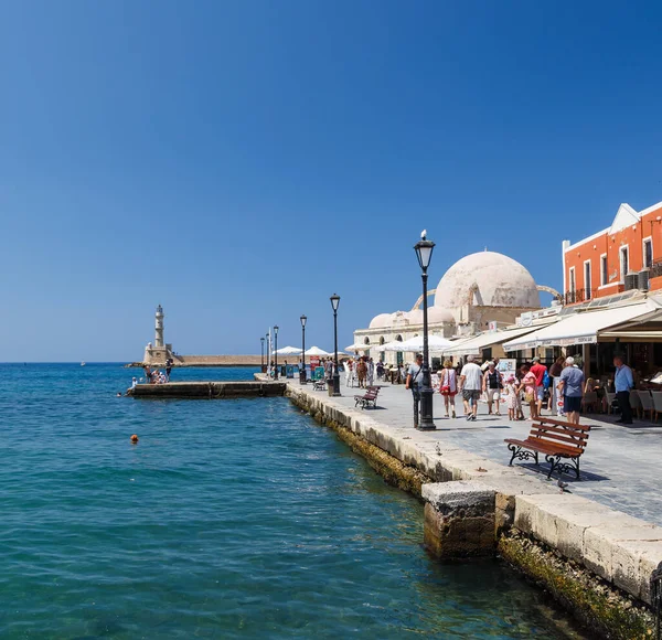 Chania Creta Giugno 2018 Turisti Architettura Della Città Vecchia Con — Foto Stock