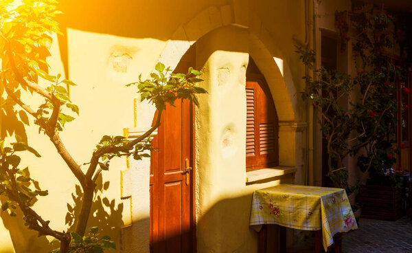 Image of romantic old street in Greece. Chania, Crete.