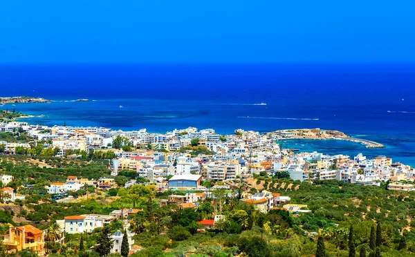 Griechischer Urlaub Wunderschöne Stadt Hersonissos Blick Von Der Bergspitze Mit Stockbild