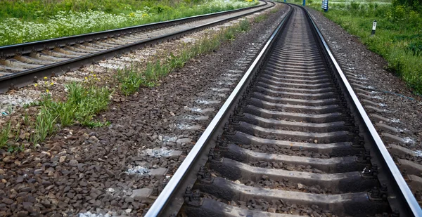 Railroad tracks weergave van onderen — Stockfoto