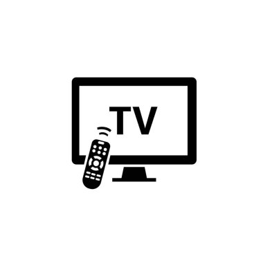 Uzaktan kumanda simgesine sahip akıllı televizyon, beyaz arkaplanda