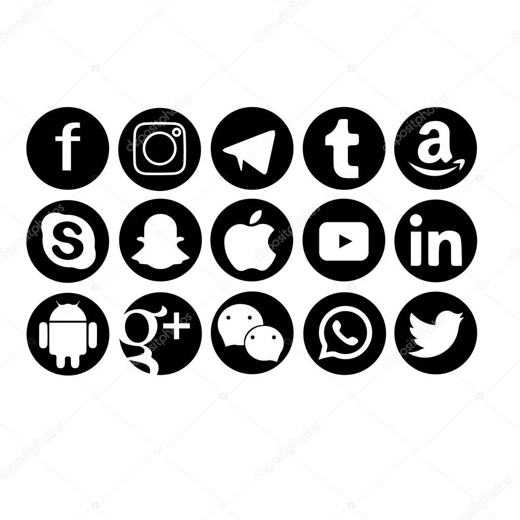 Set of popular social media icons on a white background