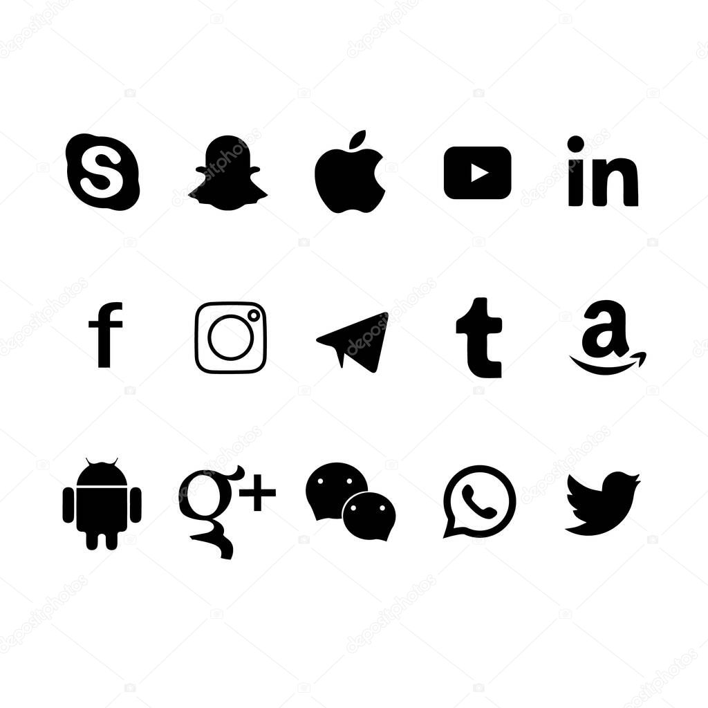 Set of popular social media icons on a white background