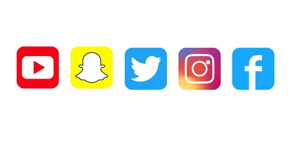 Sosyal medya simgeleri - instagram, facebook, twitter, youtube, snapchat vektörü.